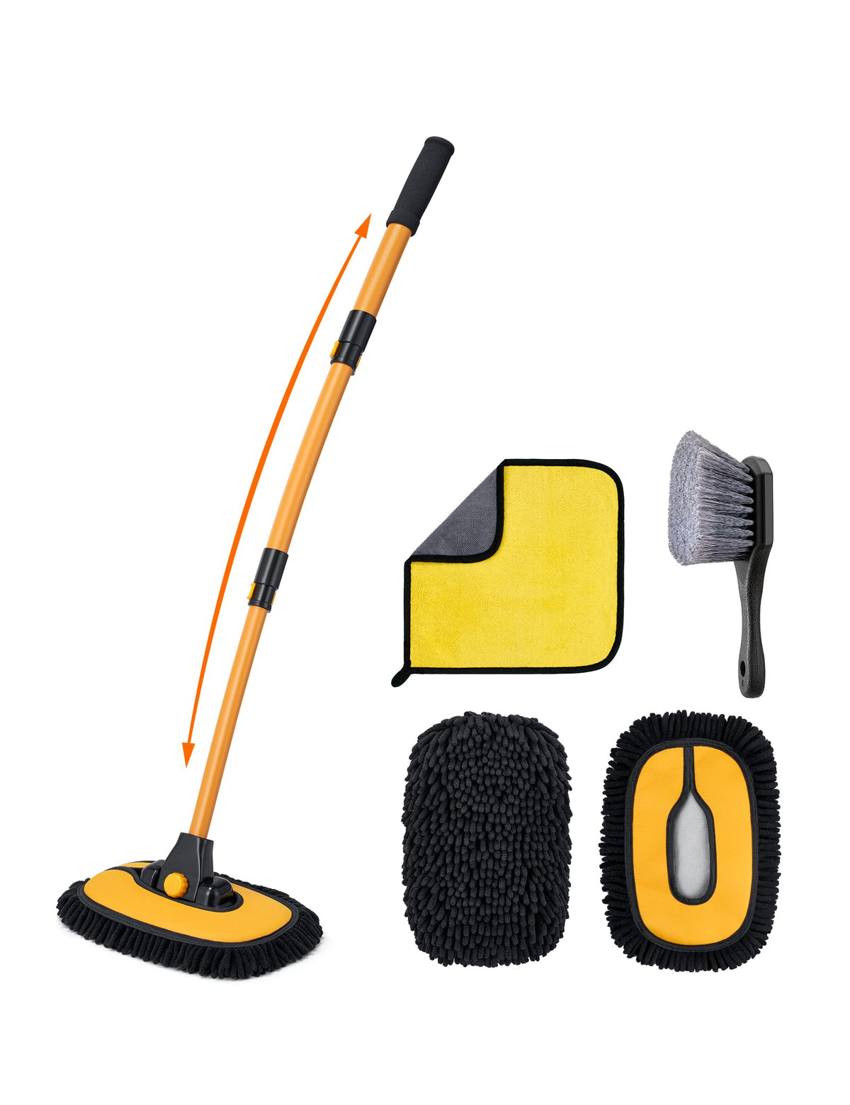 AstroAI front view of full car wash brush kit showing included parts and compact storage benefit