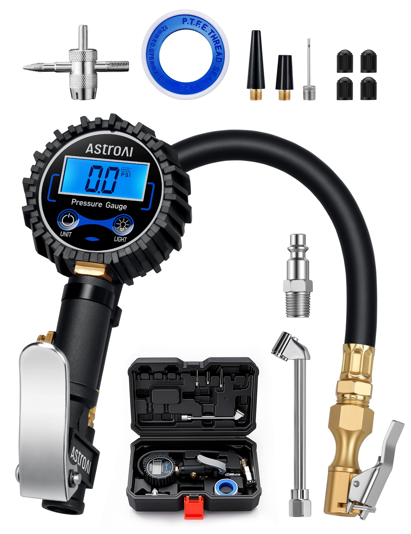 AstroAI front view showing digital gauge and inflator for precise readings