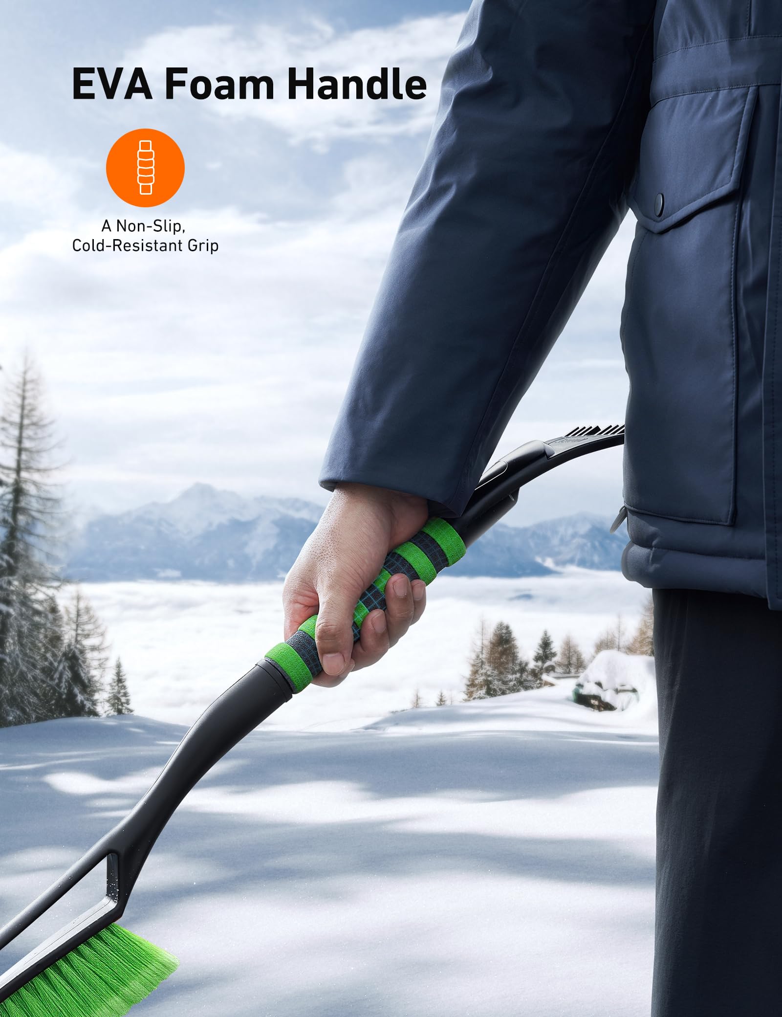 AstroAI in use clearing a windshield, efficient winter cleanup