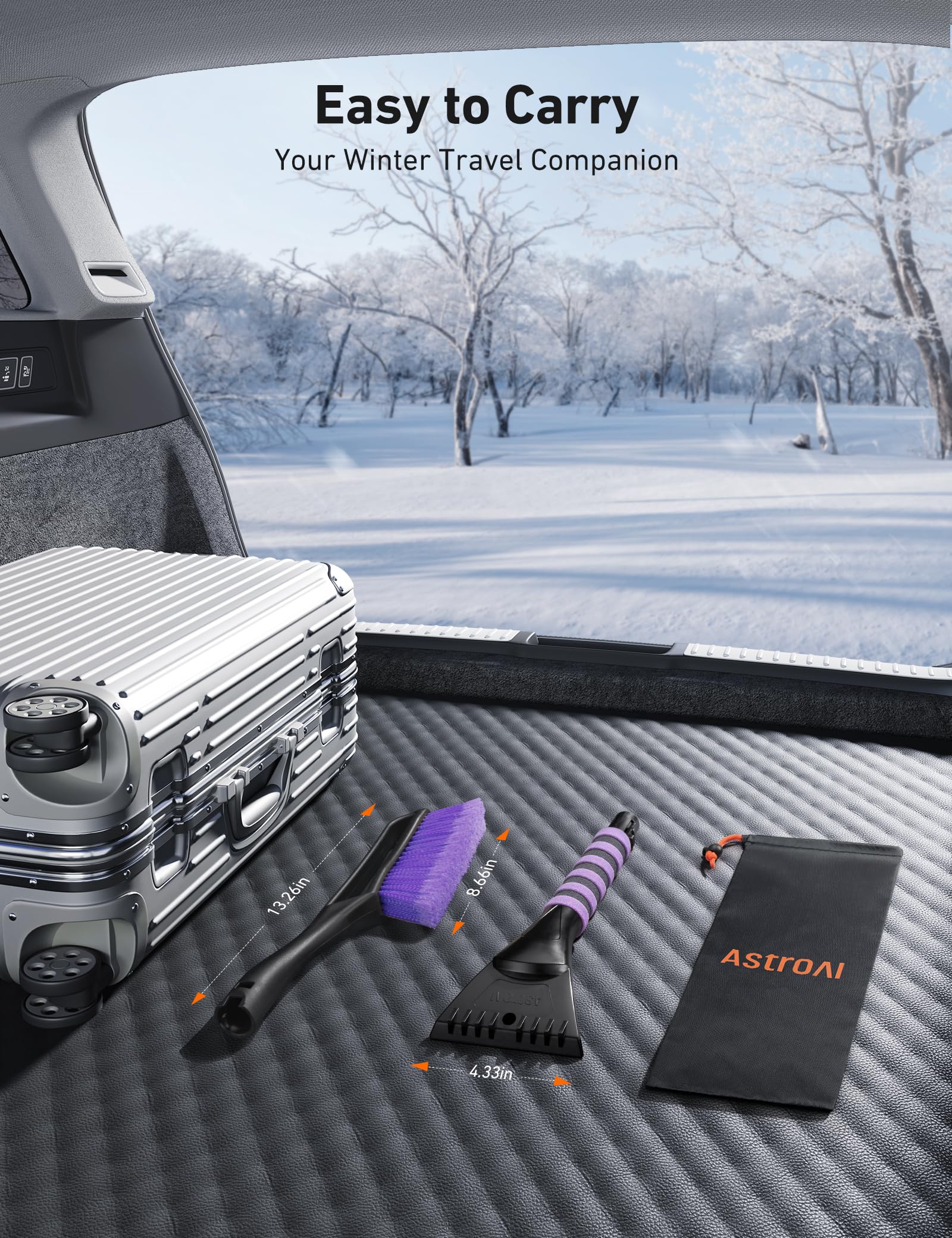 AstroAI clearing a snowy windshield, faster winter morning prep