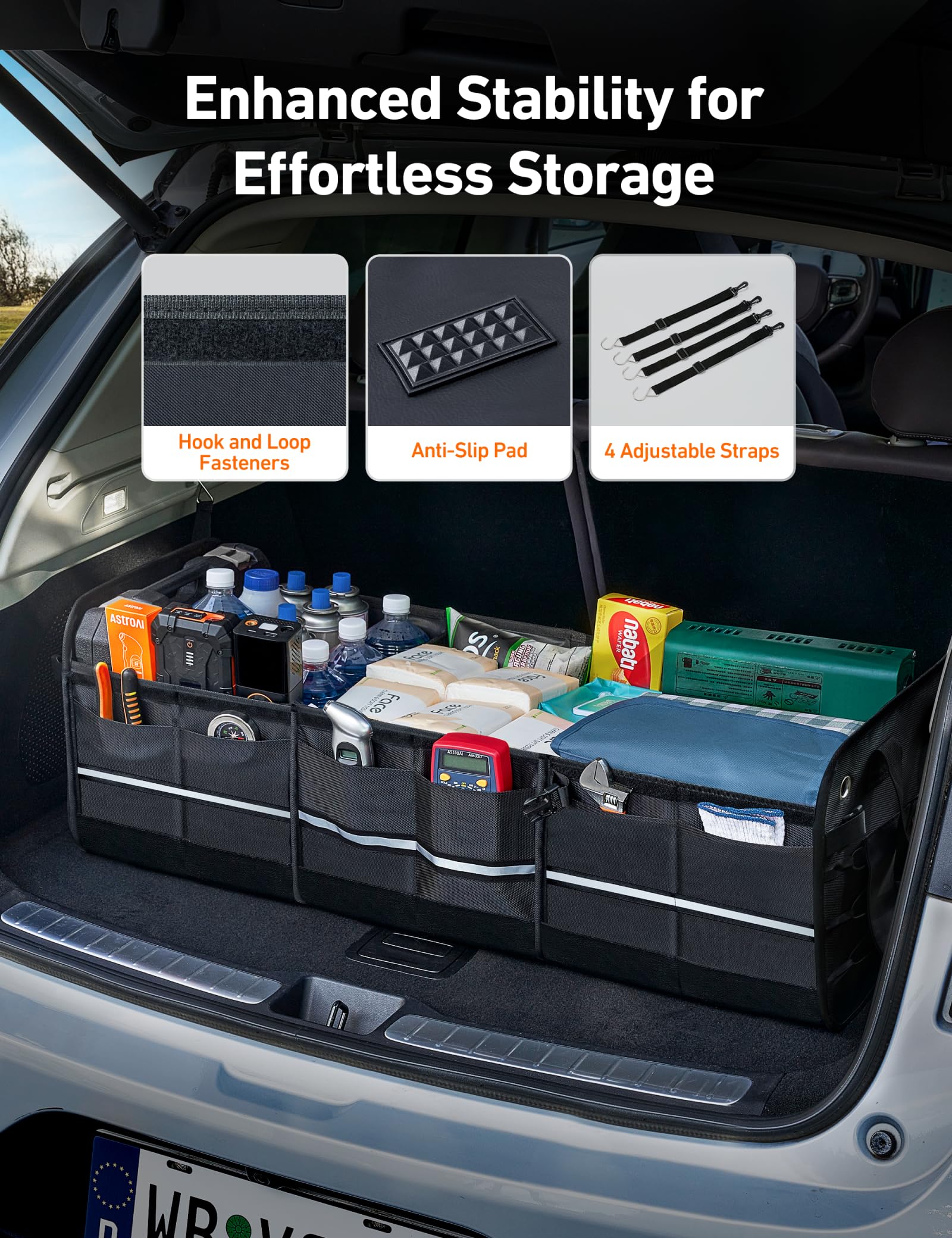 AstroAI installed in SUV trunk displaying secure fit and travel convenience benefit
