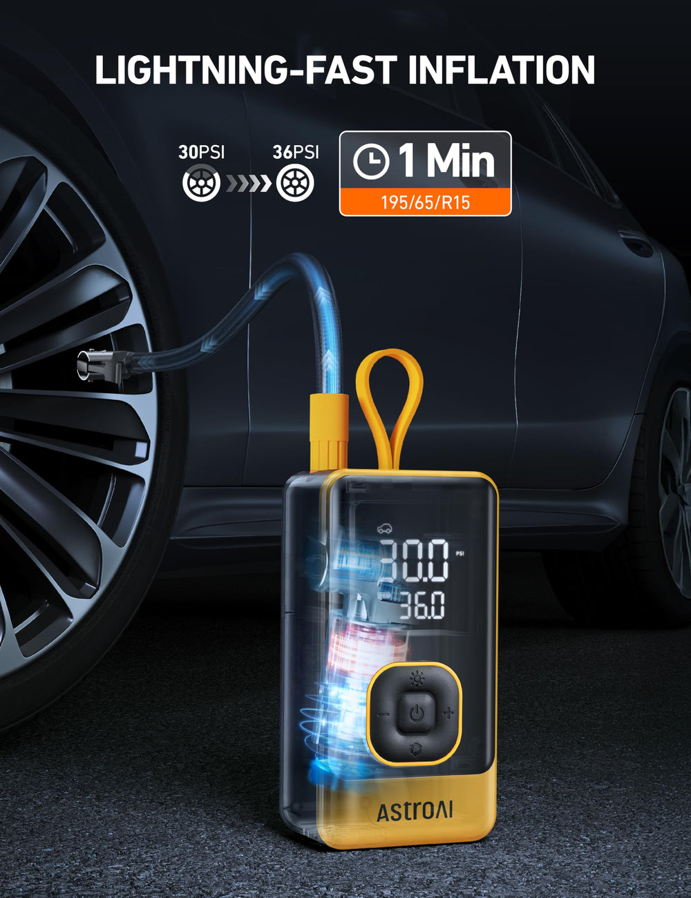 AstroAI L7 close-up of digital display for precise pressure readouts and presets