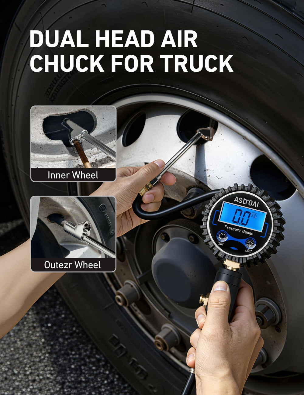AstroAI locking chuck and hose detail providing secure valve connection