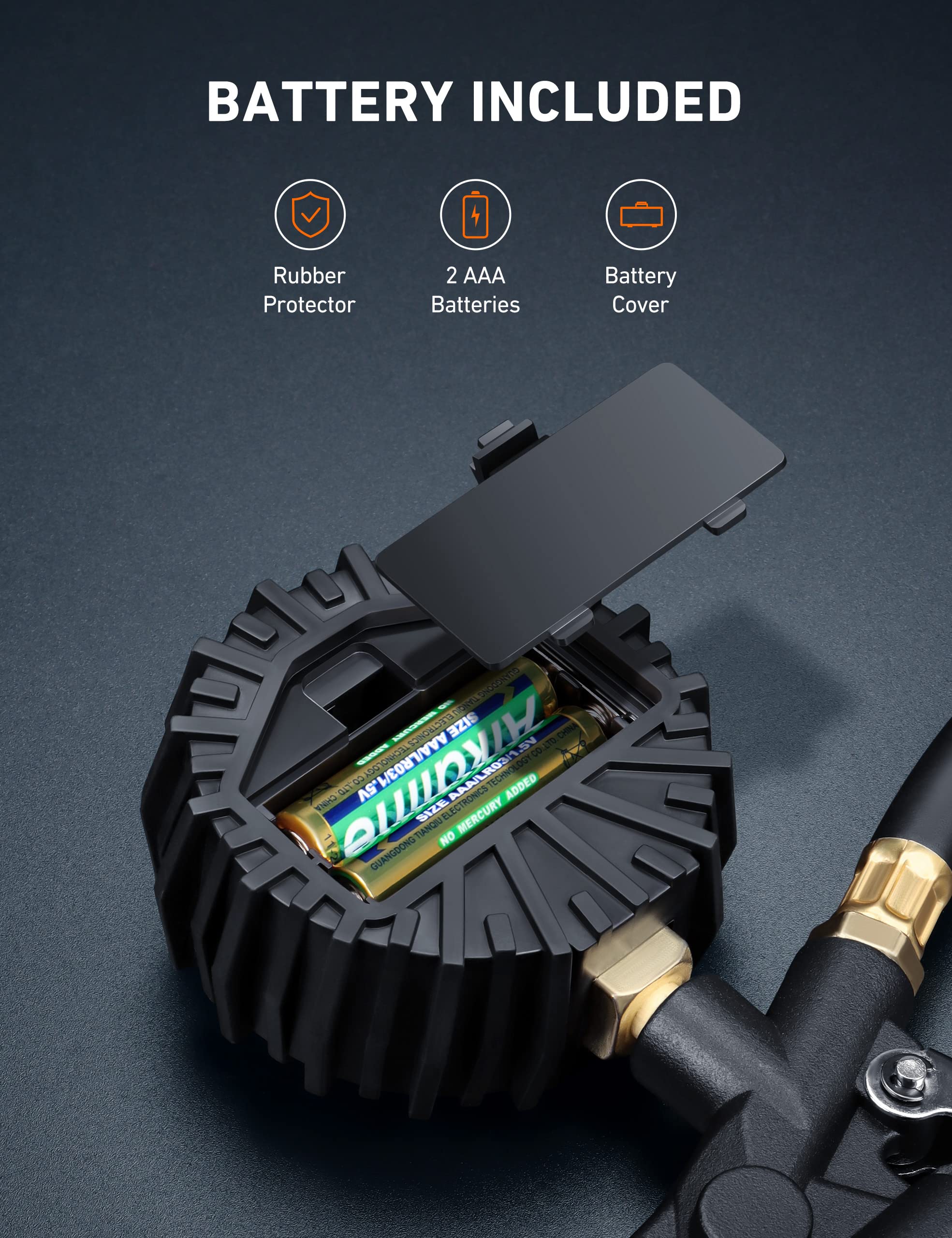 AstroAI attached to car tire in use for fast inflation and pressure adjustment