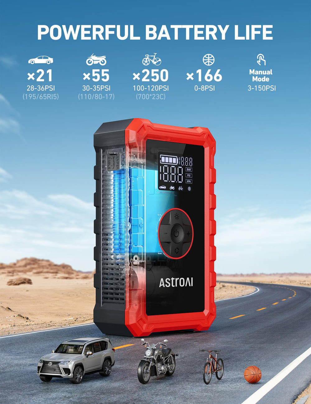 AstroAI S8 Air side profile with built-in storage compartment for tidy accessory storage