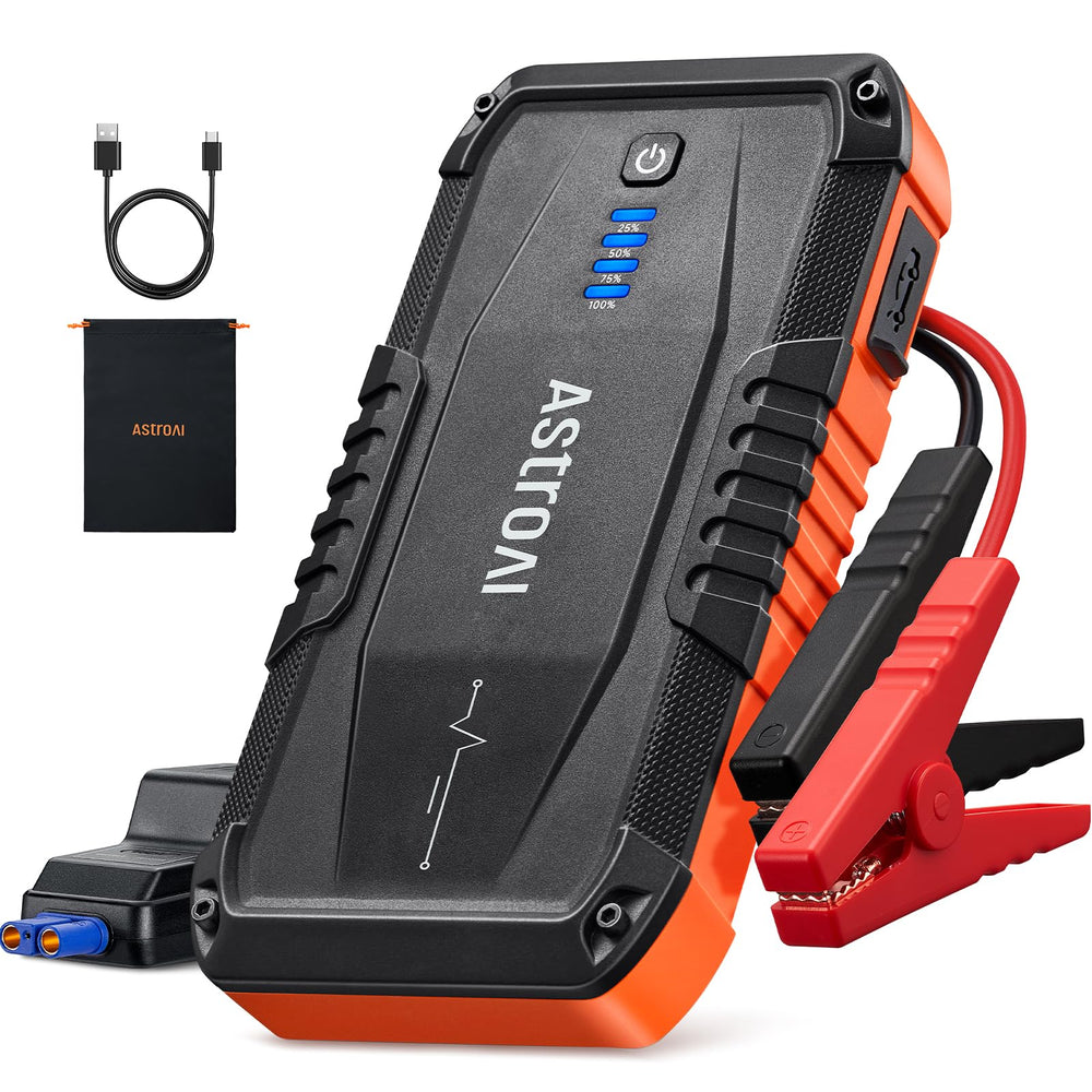 AstroAI S8 front packaging showing compact jump starter and branding for quick roadside power