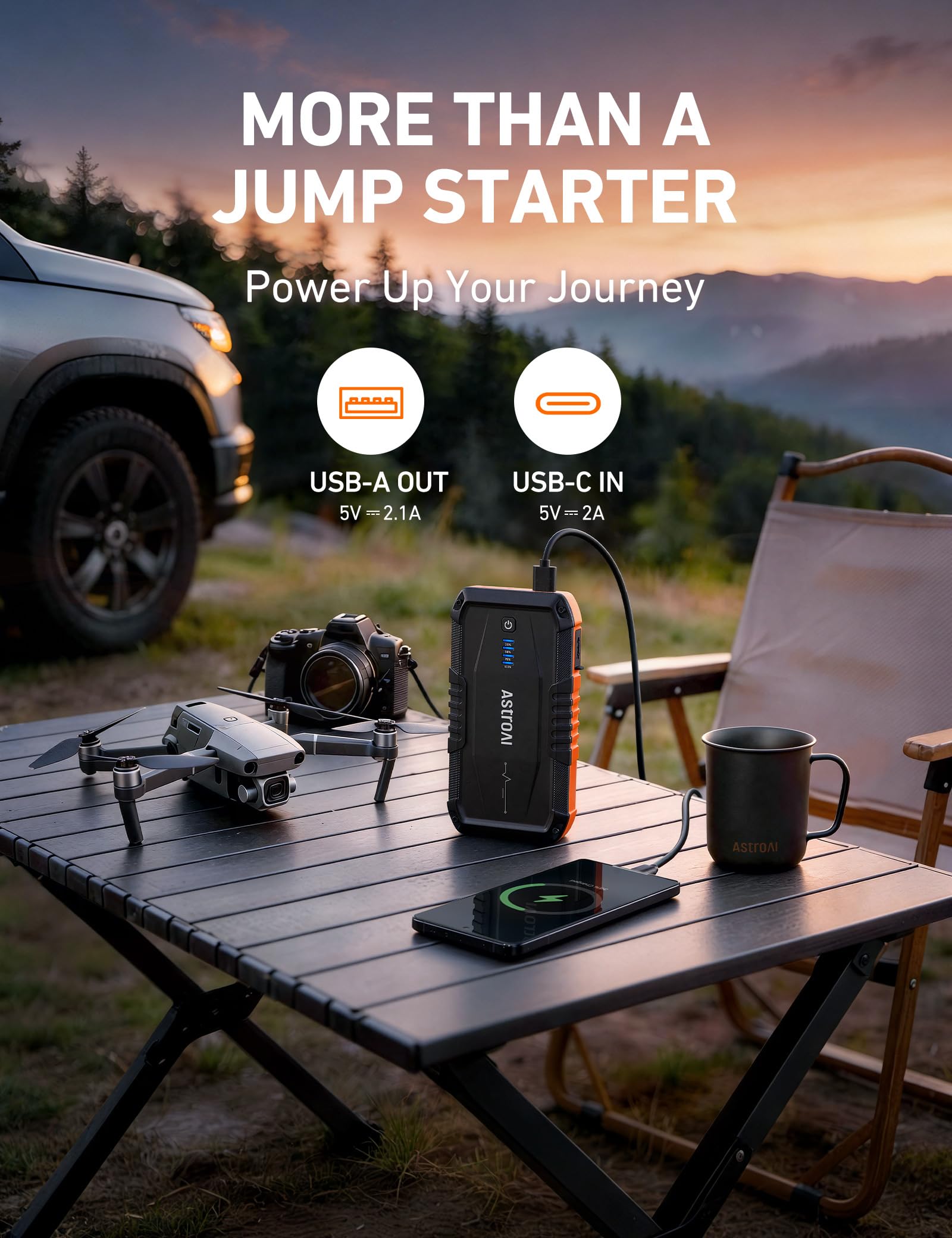 AstroAI S8 LED flashlight on showing strobe and SOS modes for safe signaling