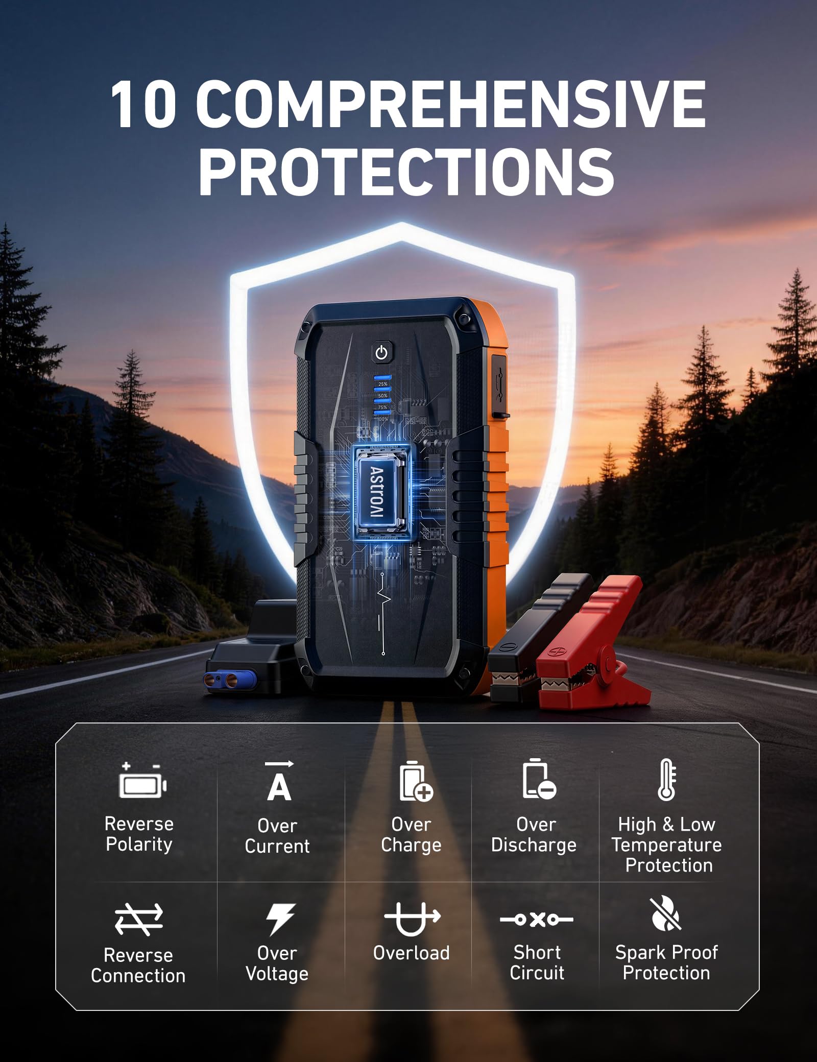 AstroAI S8 smart boost LED flashing to indicate boosted starting capability when under 9V