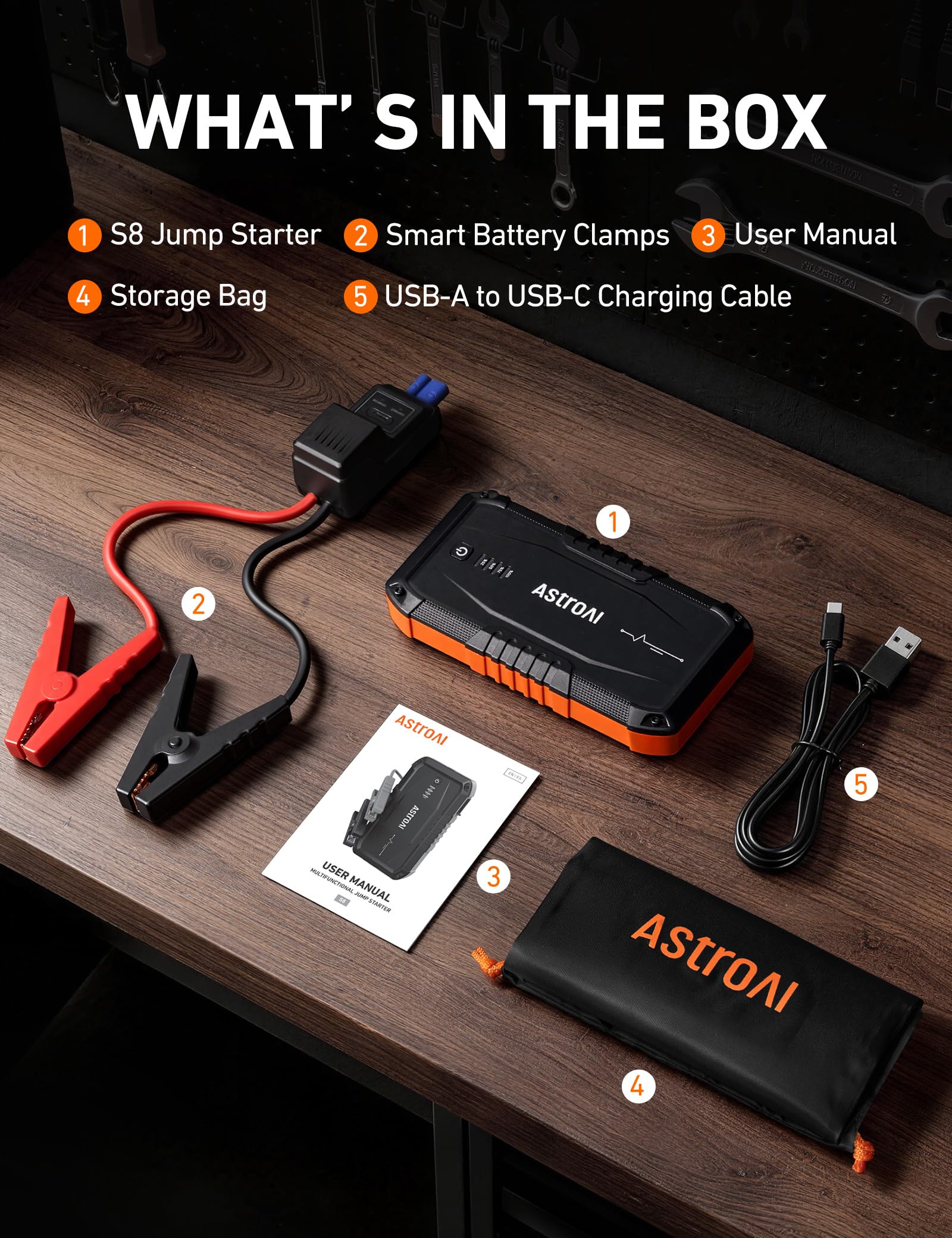 AstroAI S8 jump starter connected to a car battery during an engine start for instant recovery