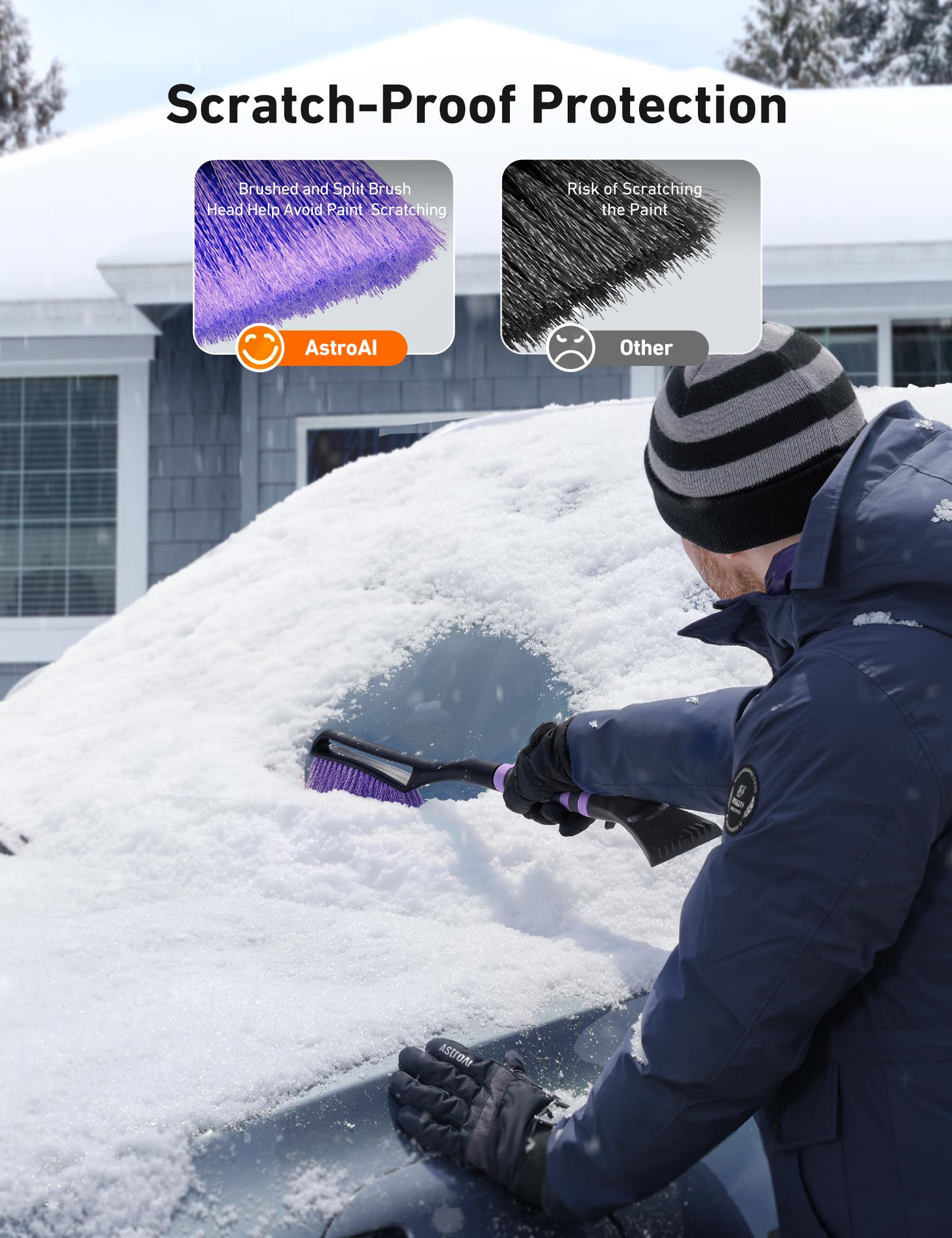 AstroAI detailed ice scraper edge, breaks compacted ice effectively