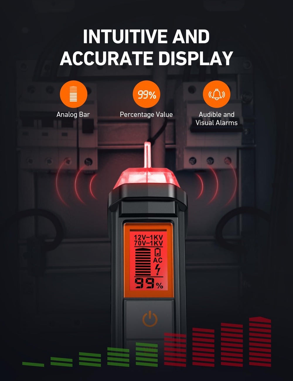 AstroAI LCD showing analog bar and percentage for accurate proximity feedback