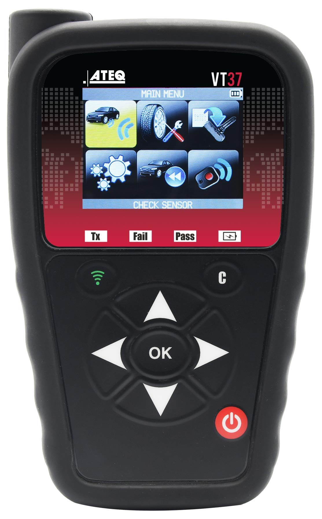 ATEQ VT37 front display showing sensor ID and guided instructions for fast diagnostics