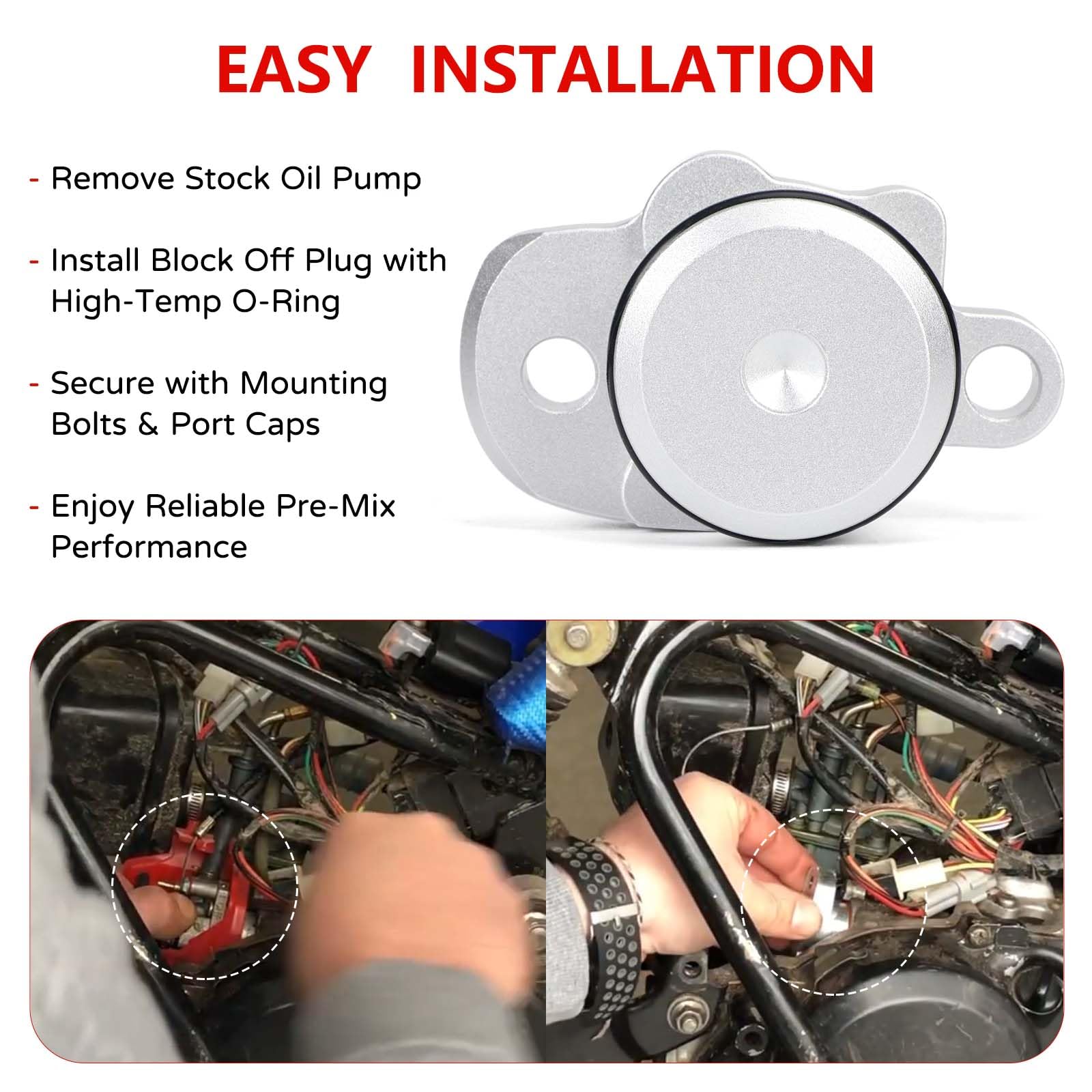 Atesilor block off kit installed on Yamaha engine side view demonstrating clean fit