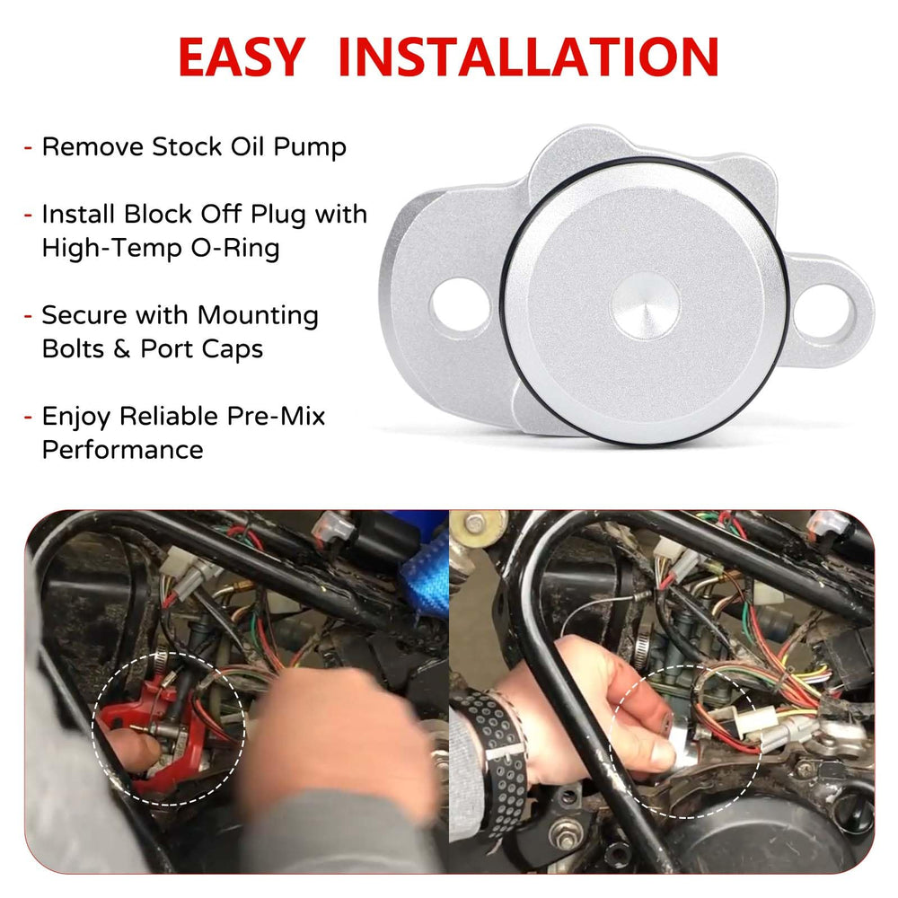 Atesilor block off kit installed on Yamaha engine side view demonstrating clean fit