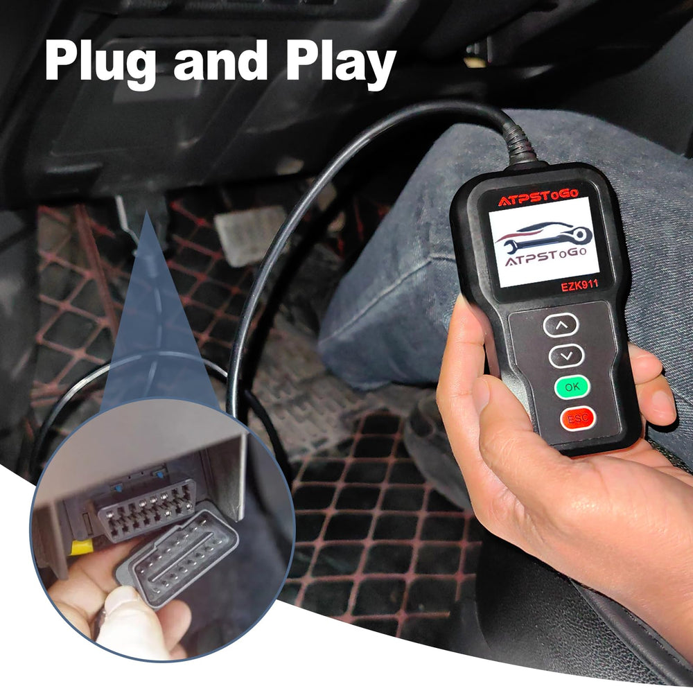 ATPSTOGO remotes and OBDII tool staged in a garage, convenient DIY installation