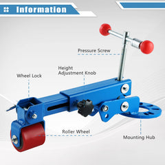 ATPTOOL fender roller mounted on a wheel hub illustrating correct clamping and alignment