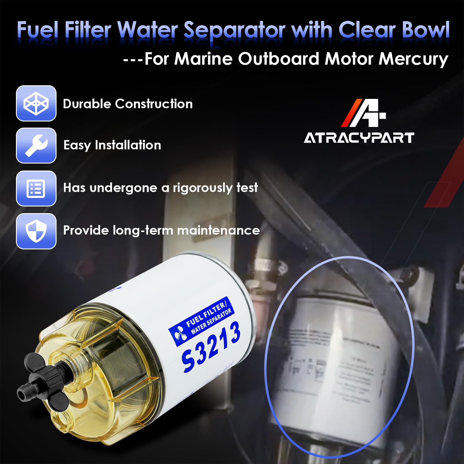 ATRACYPART filter element detail showing multi-layer media and improved filtration benefit