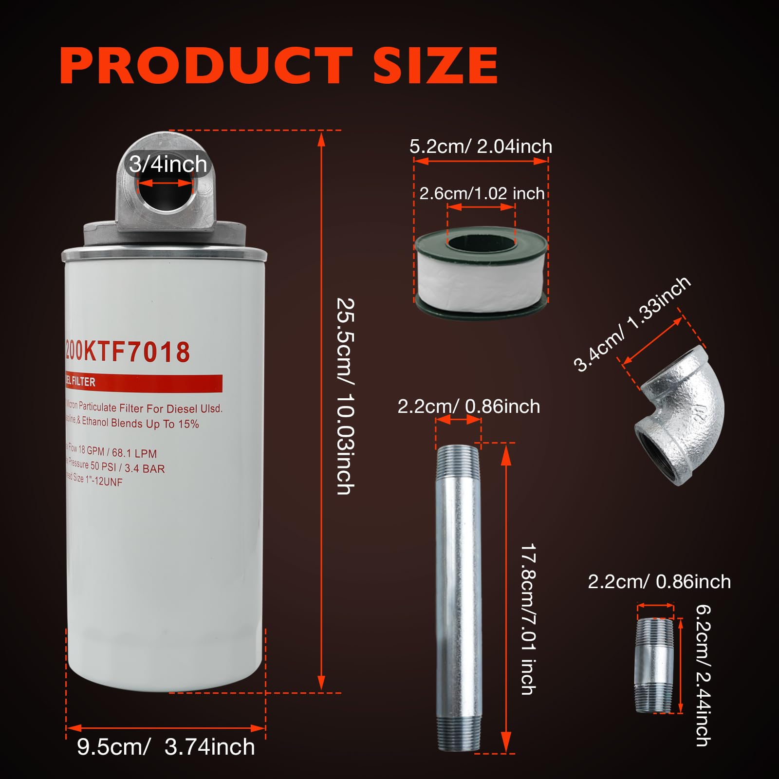 ATRACYPART filter next to ruler showing compact size for space-conscious installations