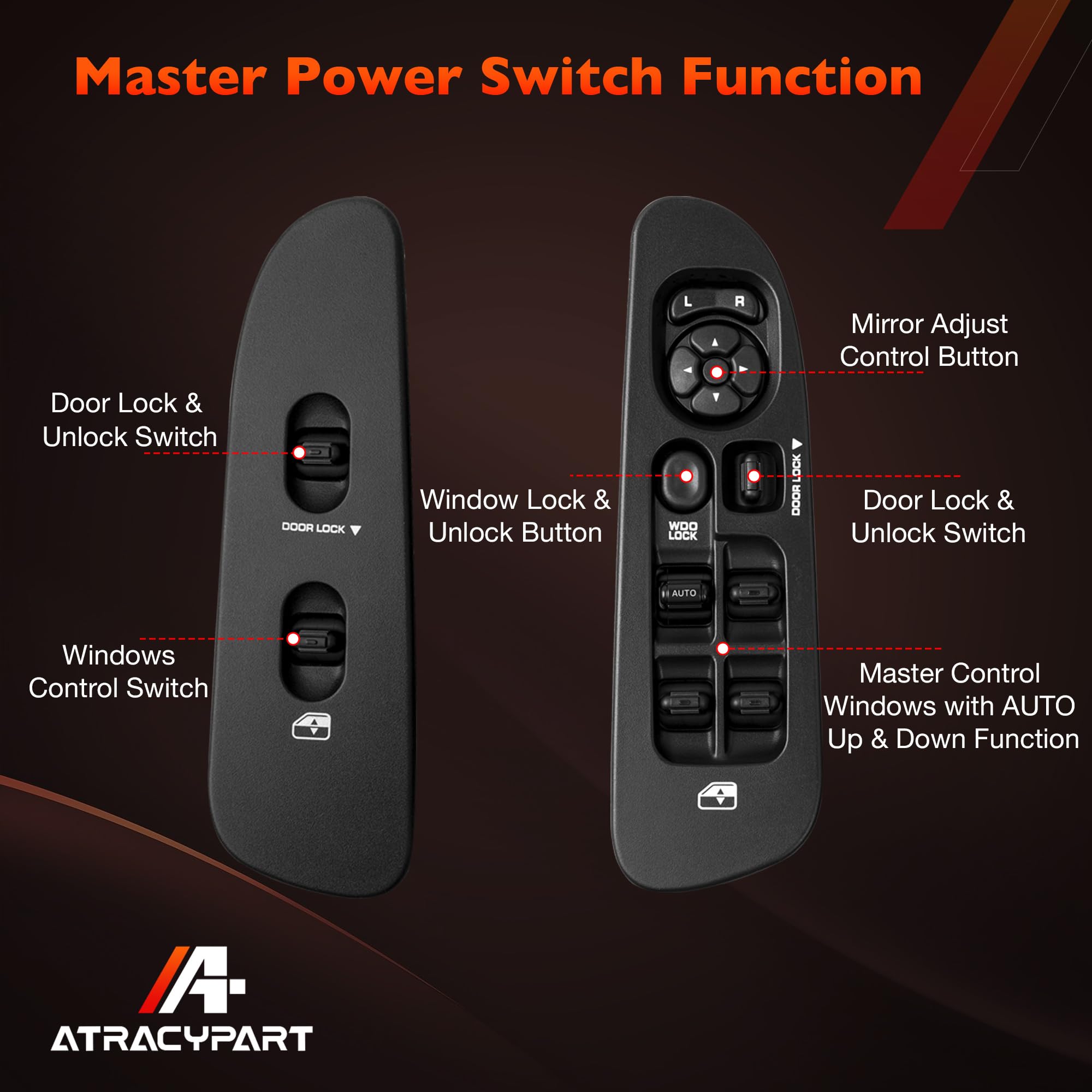 ATRACYPART switch installed in vehicle door demonstrating fit and function
