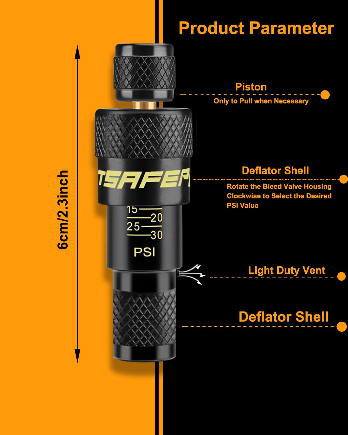 ATsafepro dial closeup illustrating adjustable 10–30 PSI control for accurate settings