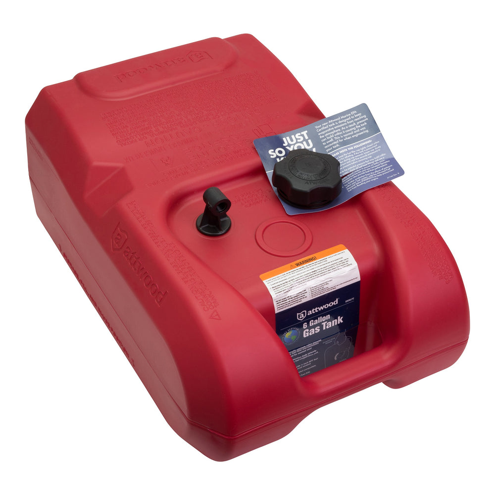 attwood 8806LP2 front view red tank showing capacity and label for safe identification