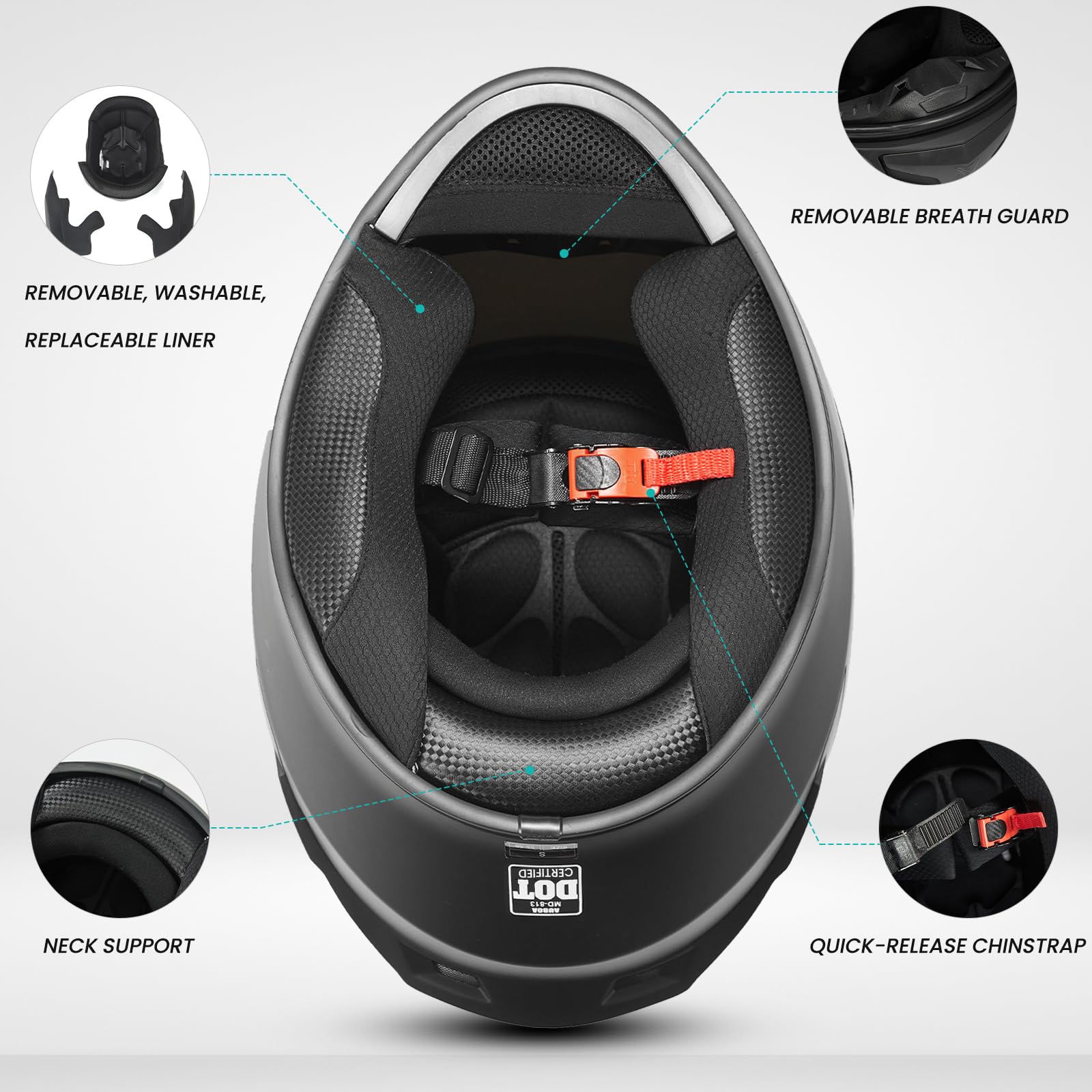 AUBOA inner liner removed demonstrating washable and replaceable pads
