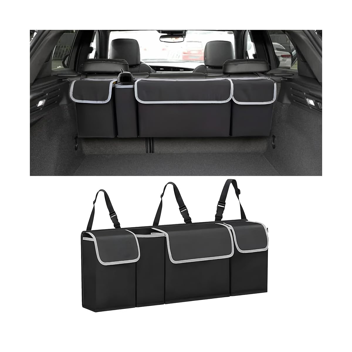 AUCELI front view of hanging organizer shows roomy pockets and tidy storage benefit