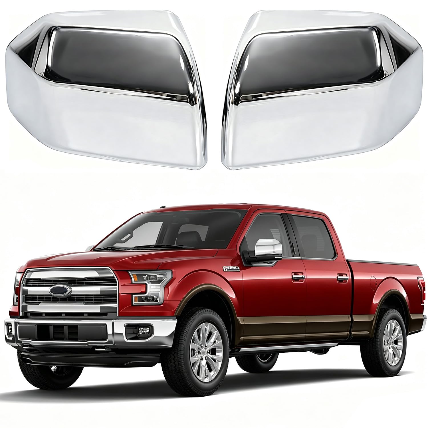 AUCERAMIC front view of chrome mirror covers showing sleek upgrade benefit