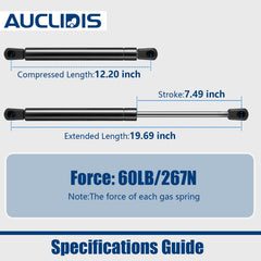 AUCLIDIS side profile extended gas strut demonstrating full length and smooth lift action