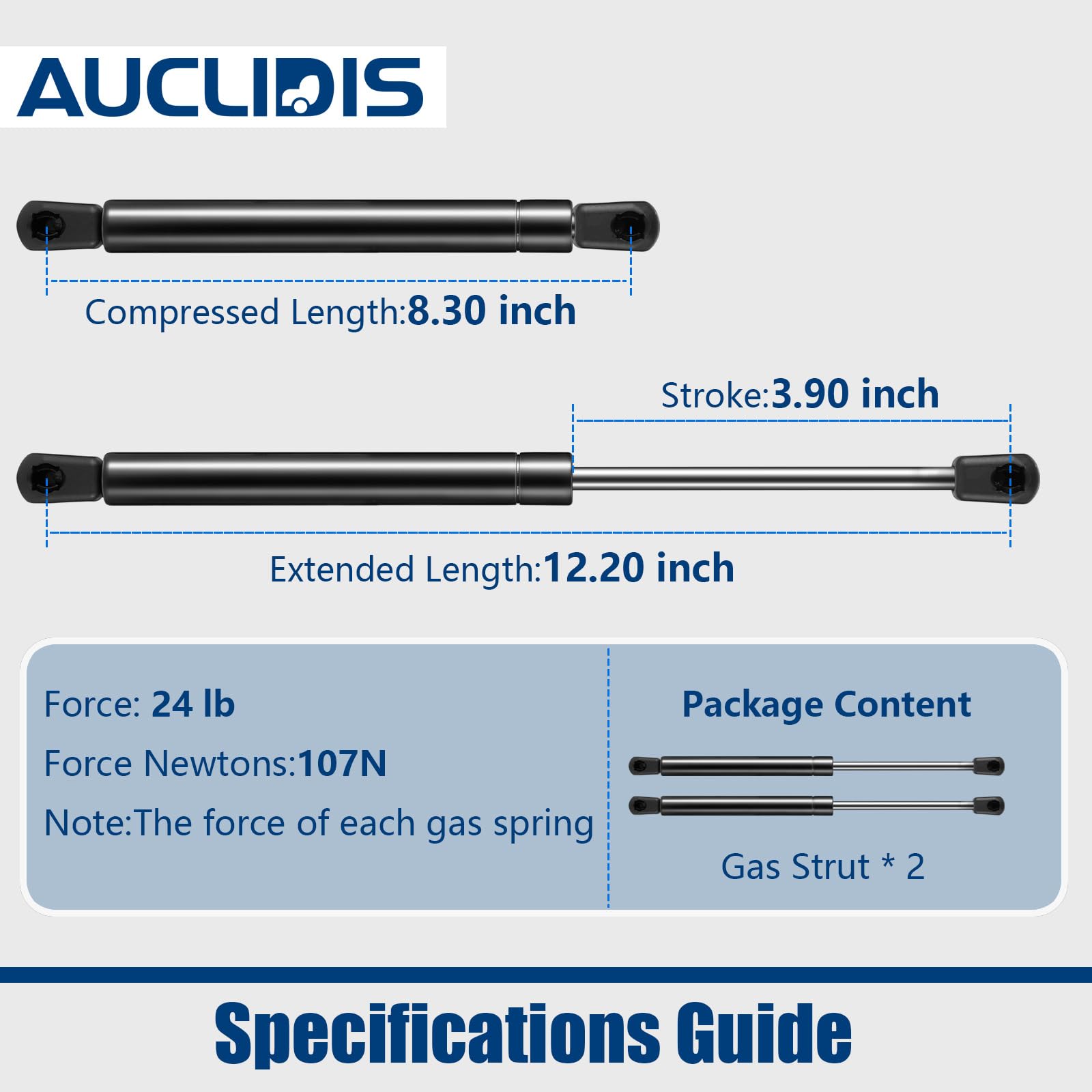 AUCLIDIS gas strut mounted to a camper shell lid demonstrating smooth opening and secure hold