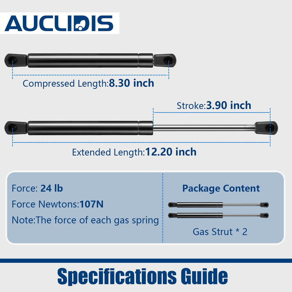 AUCLIDIS gas strut mounted to a camper shell lid demonstrating smooth opening and secure hold