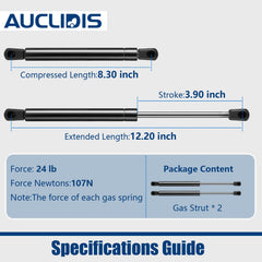 AUCLIDIS gas strut mounted to a camper shell lid demonstrating smooth opening and secure hold