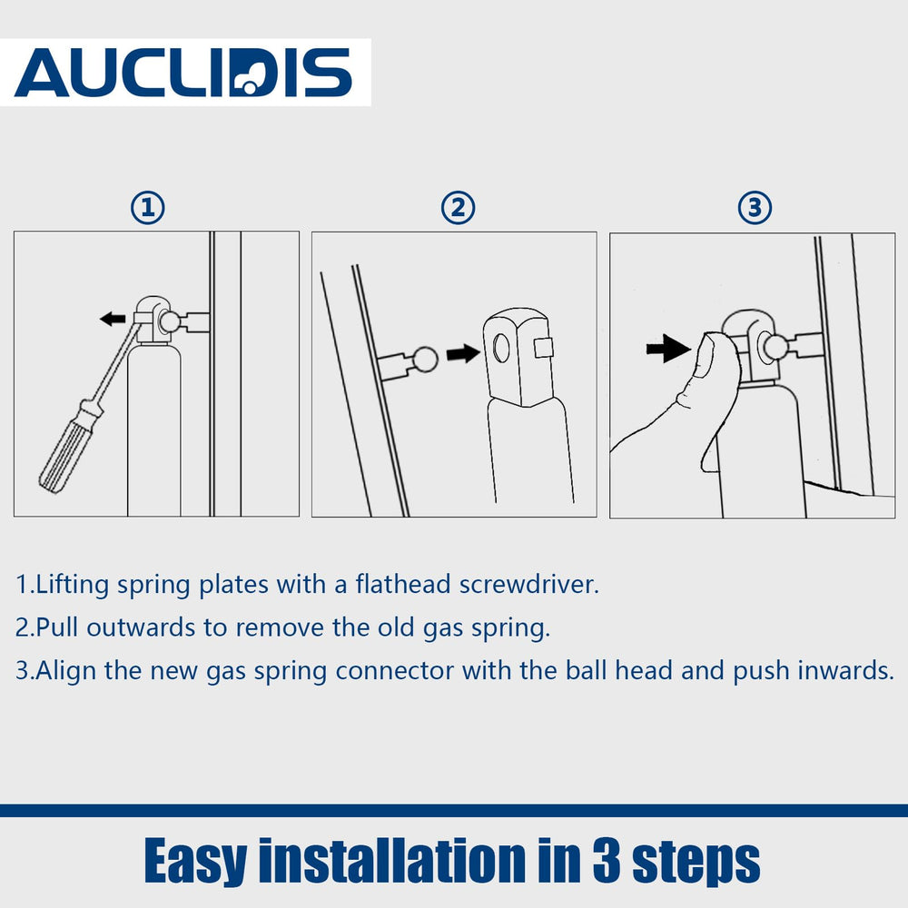 AUCLIDIS extended strut side profile illustrating full travel and consistent 24lb (107N) push force
