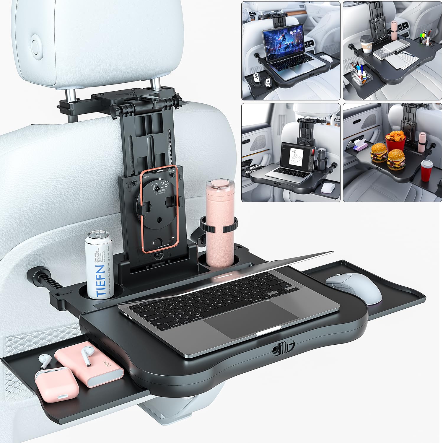 AUEOTUAR front view installed on backseat showing stable tray benefit