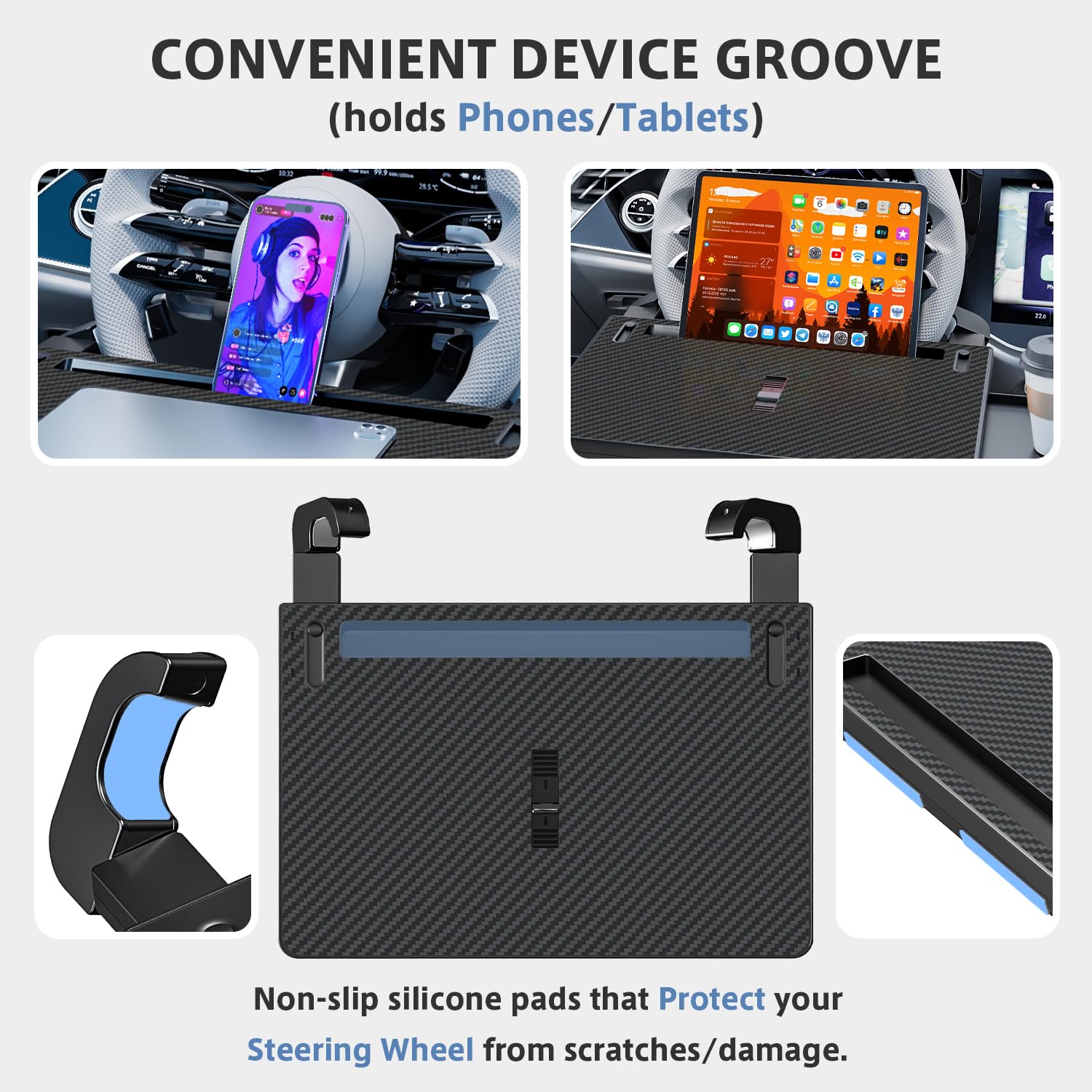 AUEOTUAR laptop mounted on tray to create a temporary car desk