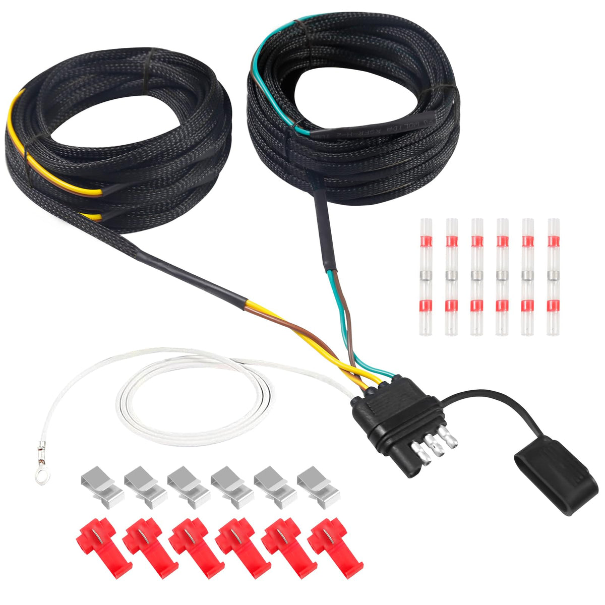 Aufind front view of 4-pin 5-wire harness showing complete kit and plug for easy hookup