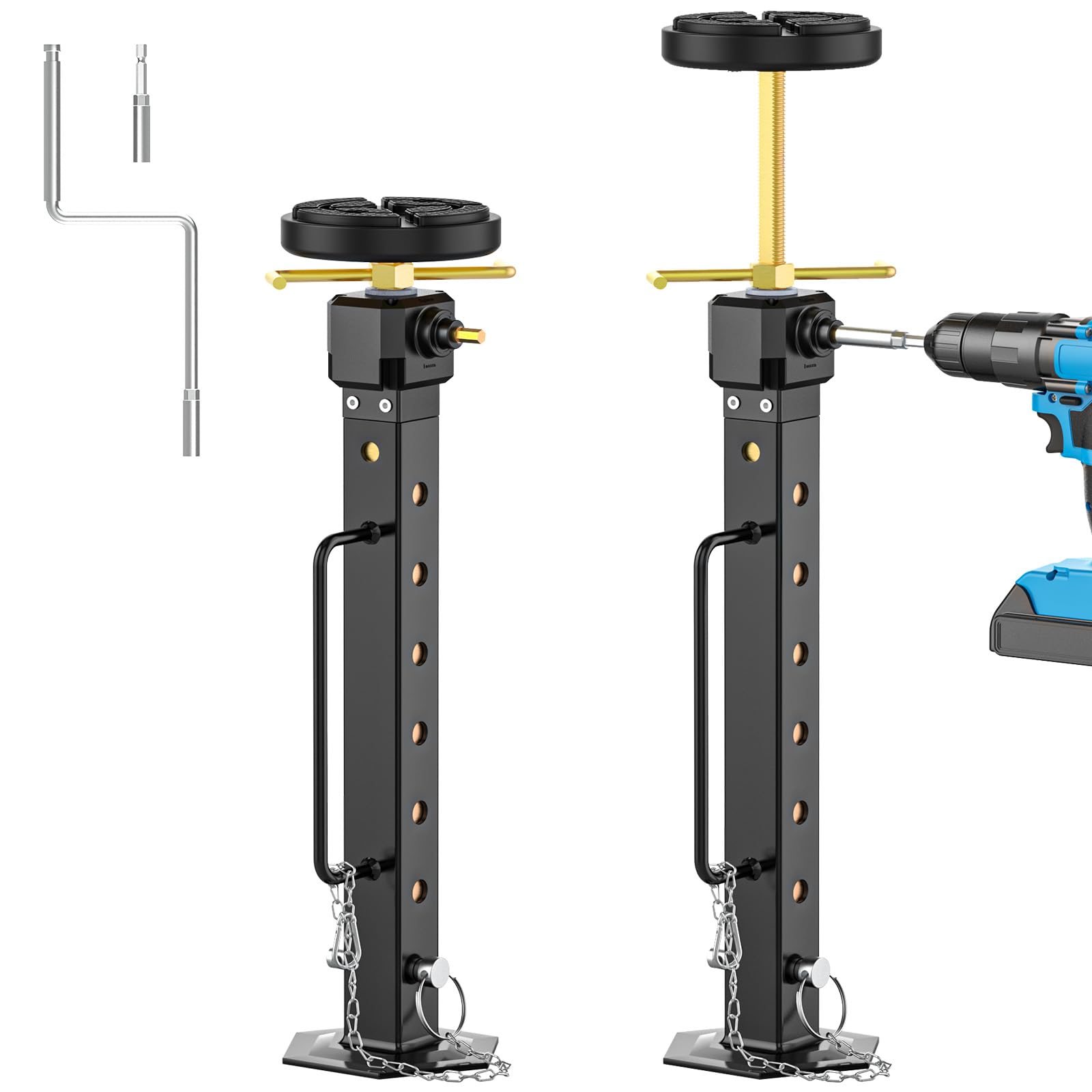 AUH front view of slide out support jack showing robust construction and stability