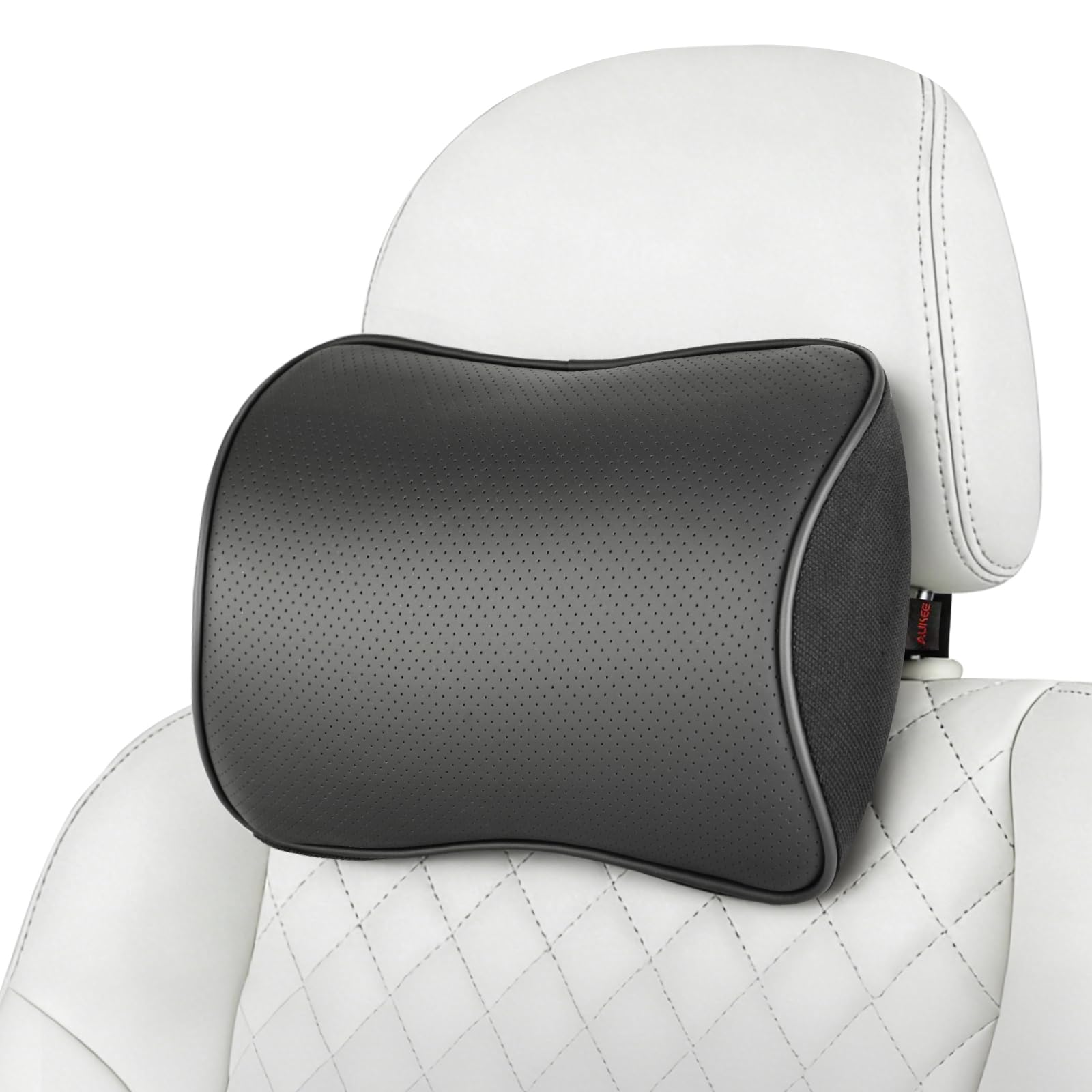 Aukee front view headrest pillow showing sleek leather and shape benefit comfort