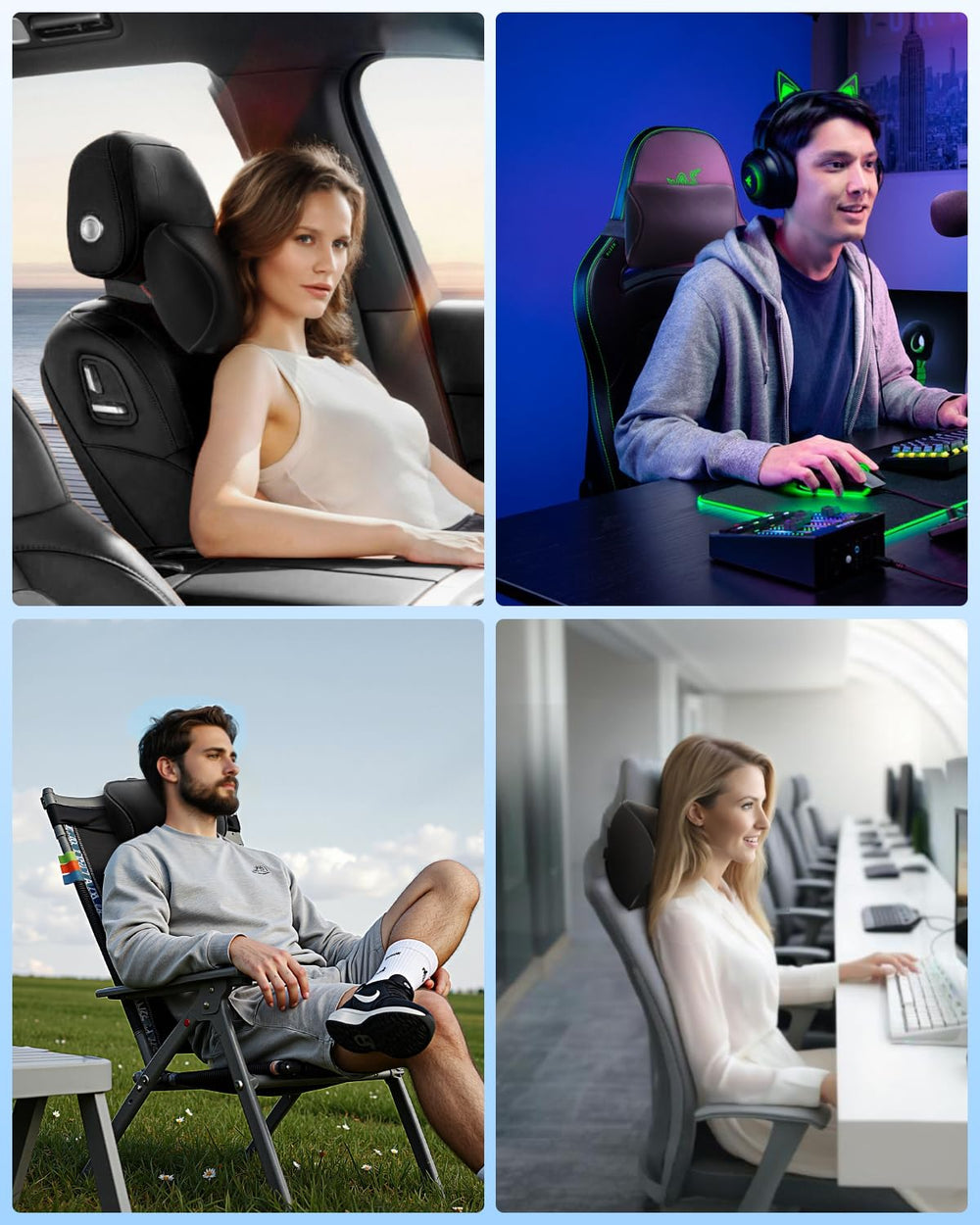 Aukee in use by driver showing neck support benefit during driving
