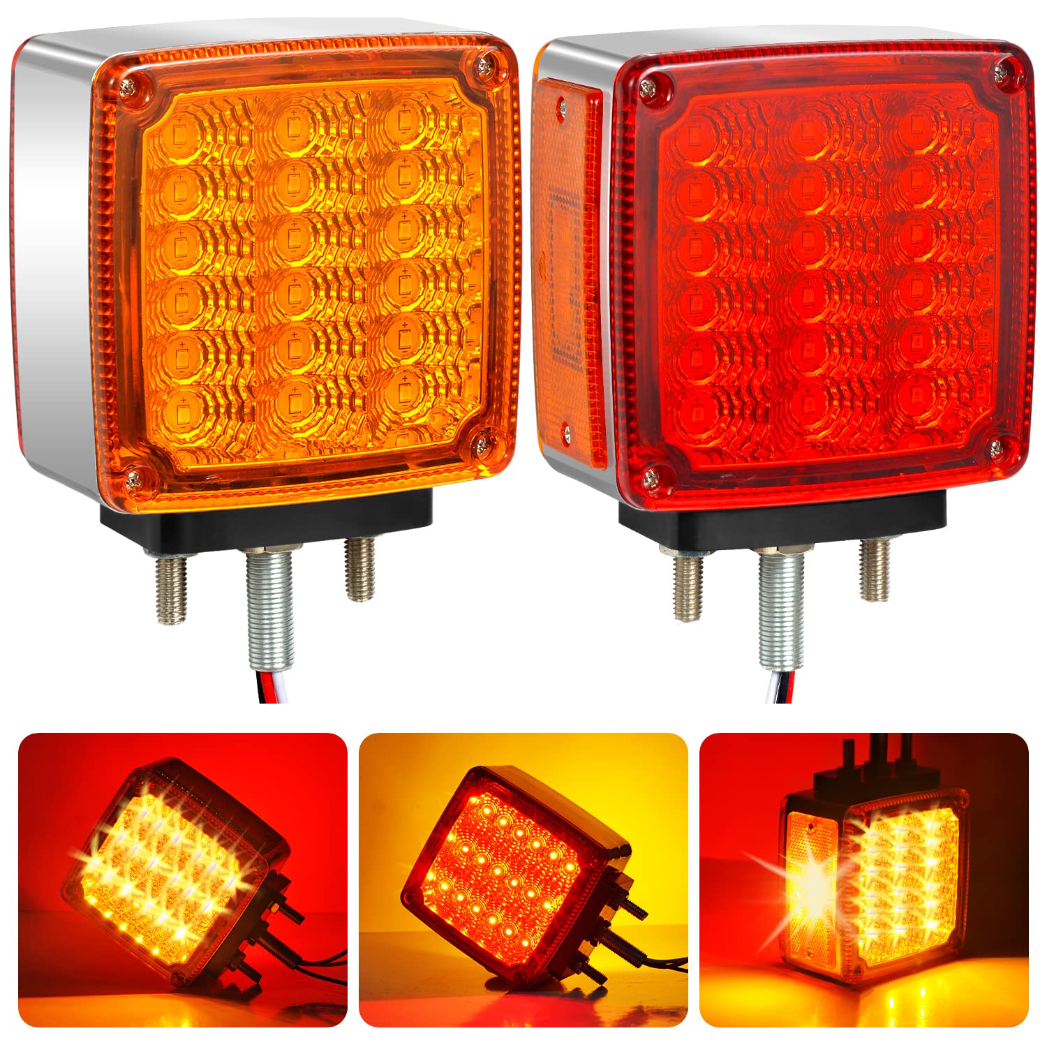 Aukmak front view square LED fender light showing combined amber and red function for safer signaling