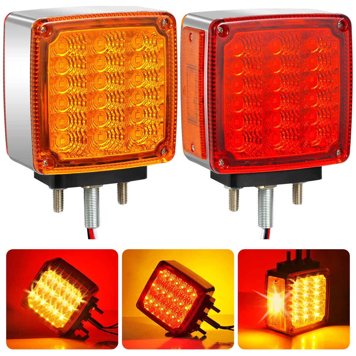Aukmak front view square LED fender light showing combined amber and red function for safer signaling