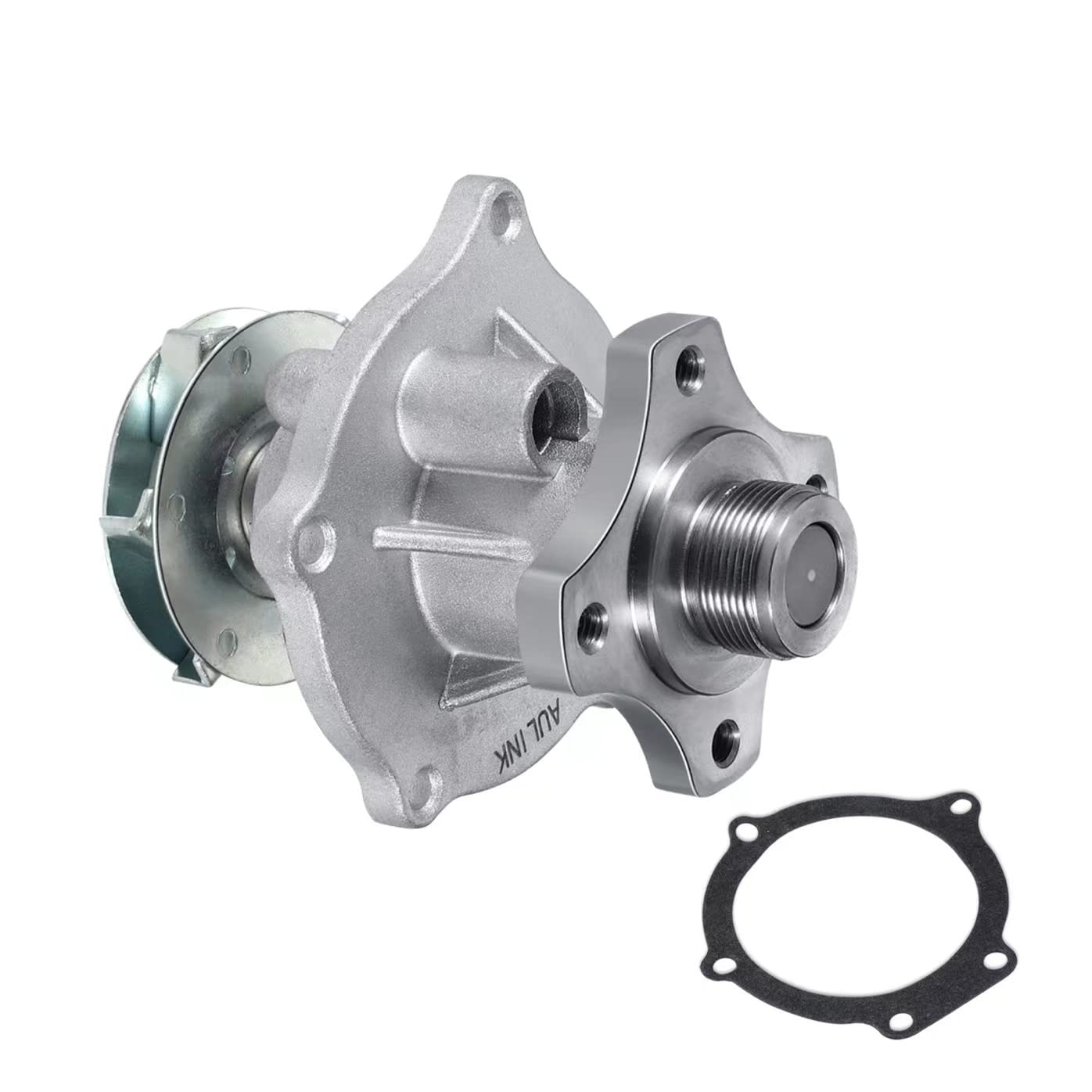 AULINK water pump front view showing mounting points and benefit of direct-fit