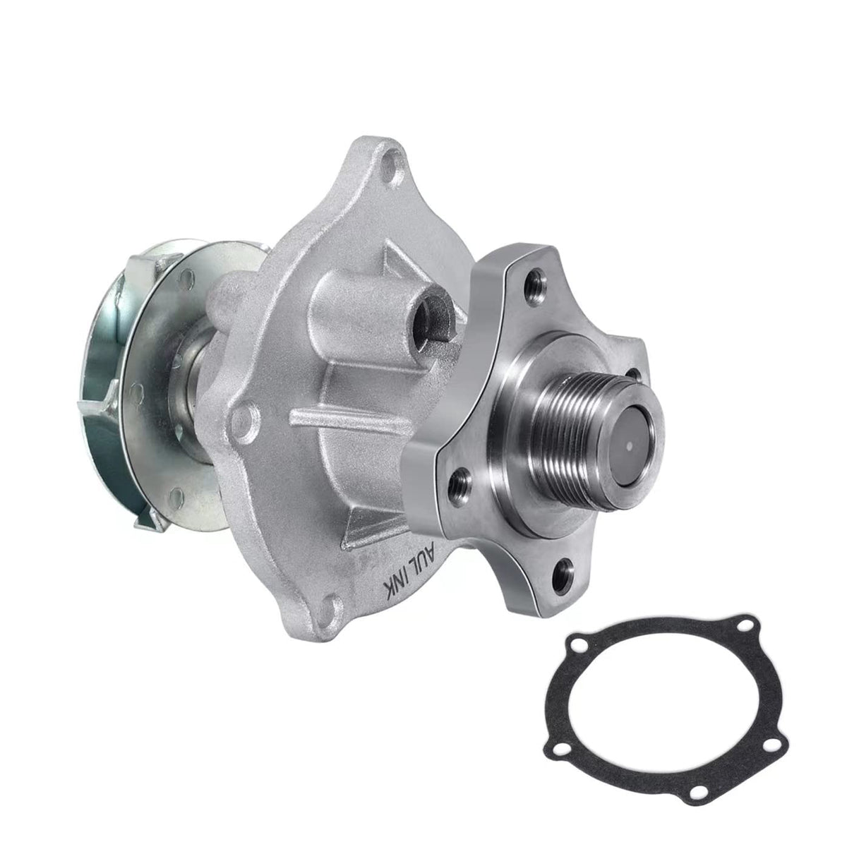 AULINK water pump front view showing mounting points and benefit of direct-fit
