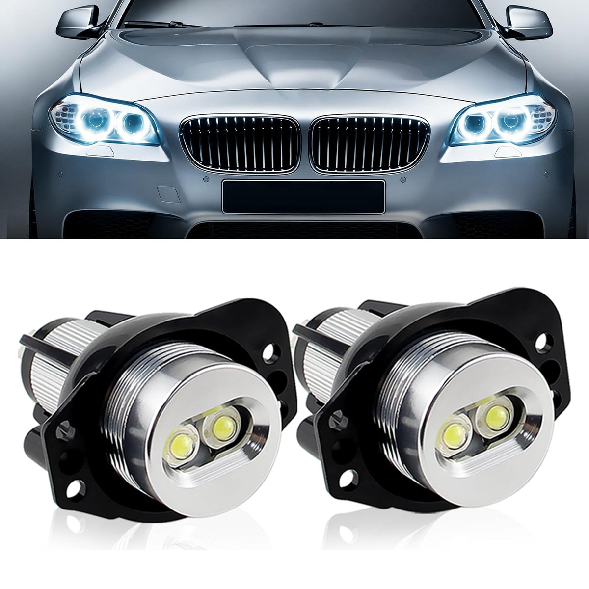 Aunvista front view of two bulbs showing product and packaging, clear fitment benefit