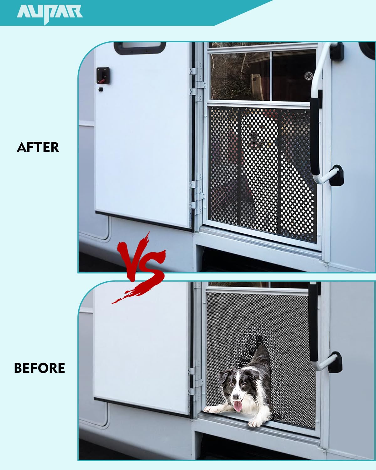 Aupar protector with dog paw in frame demonstrating pet-safe barrier