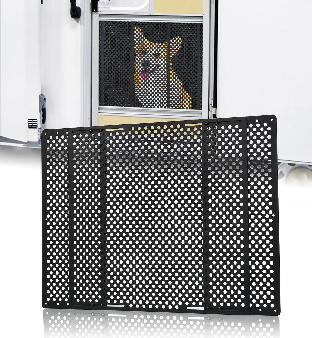 Aupar protector front installed on RV door showing secure barrier and protection