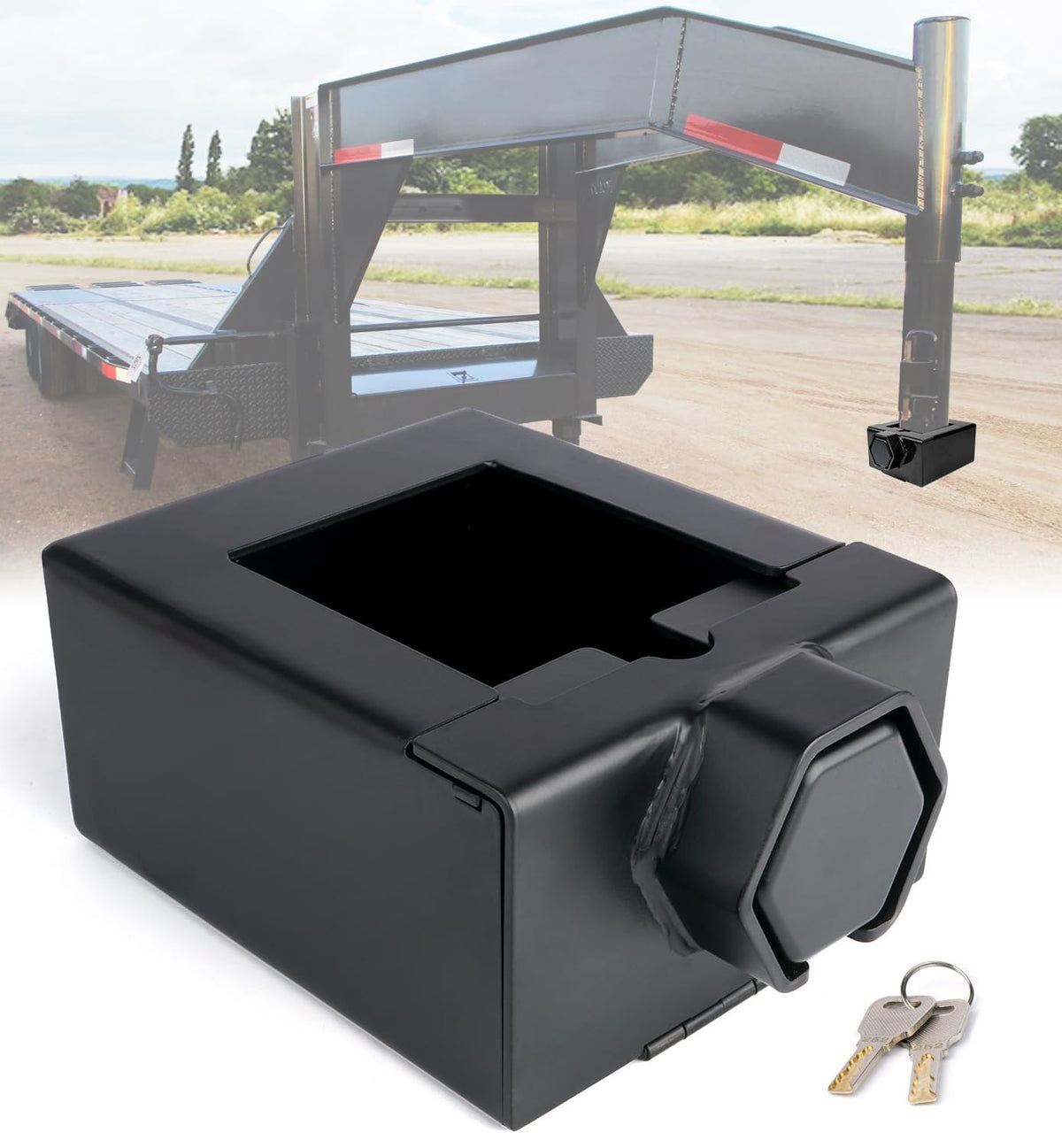 Aupar lock front view installed on gooseneck tube increases trailer security