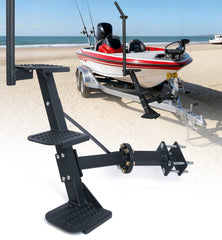 Aupar front view of three‑step trailer step showing sturdy design and quick access