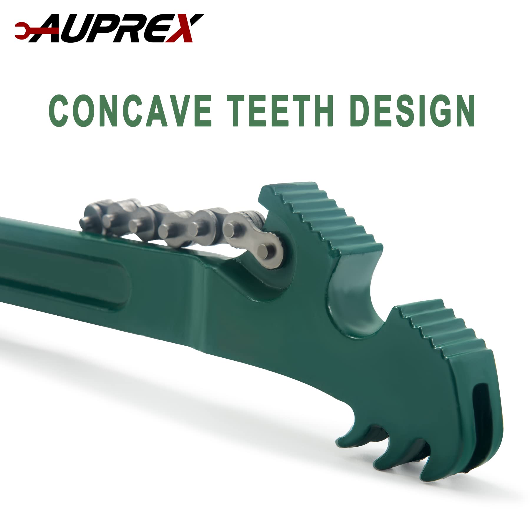 AUPREX long handle beside a tape measure highlighting added leverage benefit