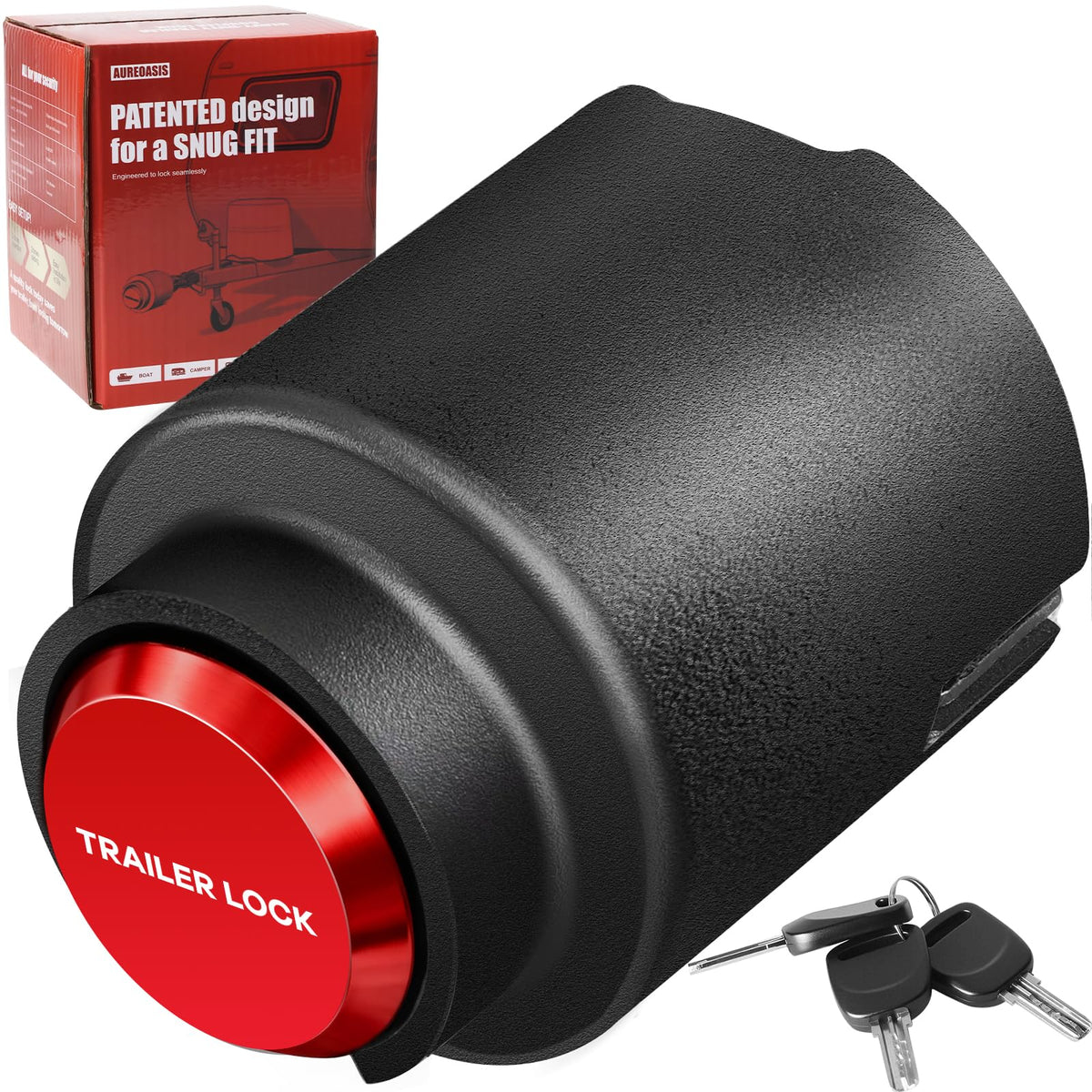 AUREOASIS front view of trailer lock showing robust construction and secure fit
